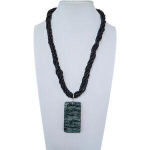 Kambaba Jasper Gemstone Pendant Black Bead Handcrafted Necklace